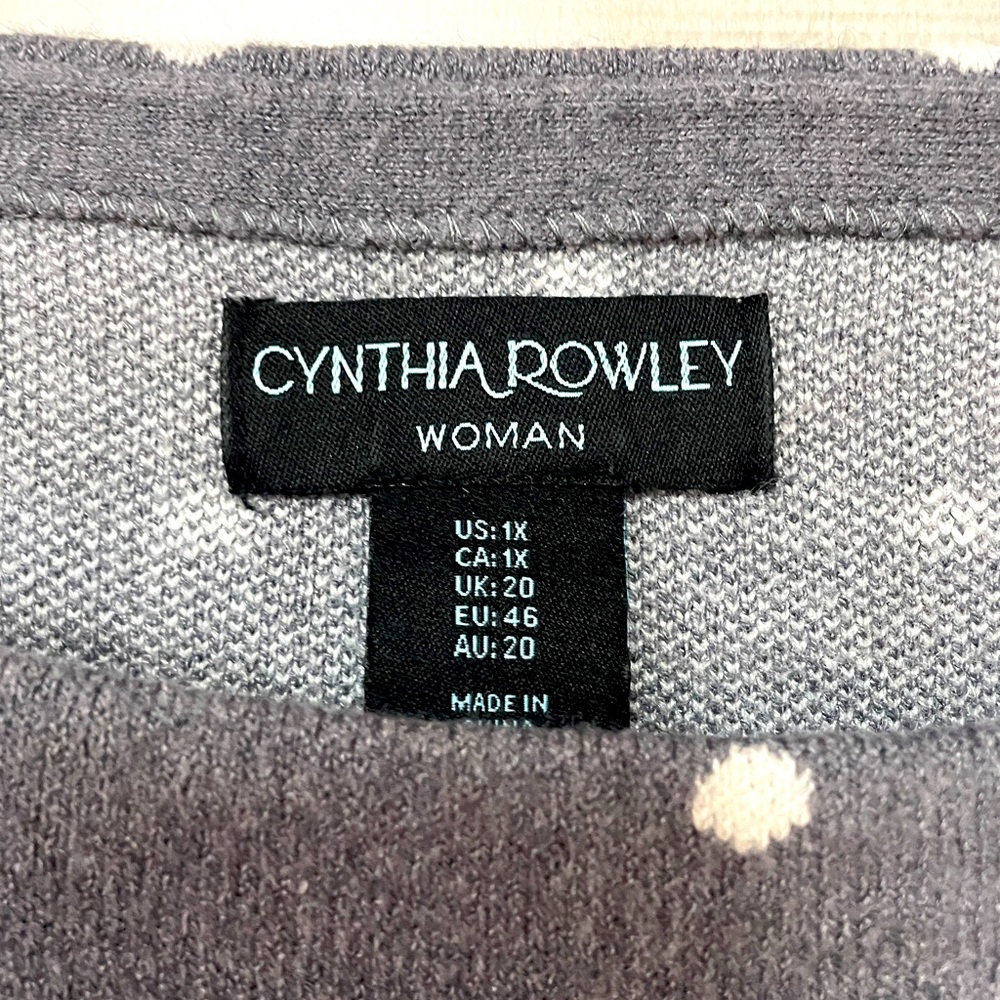 Cynthia Rowley Gray White Polka Dot Cuffed a 3/4 Sleeve Tunic Sweater Sz 1X - Picture 3 of 5